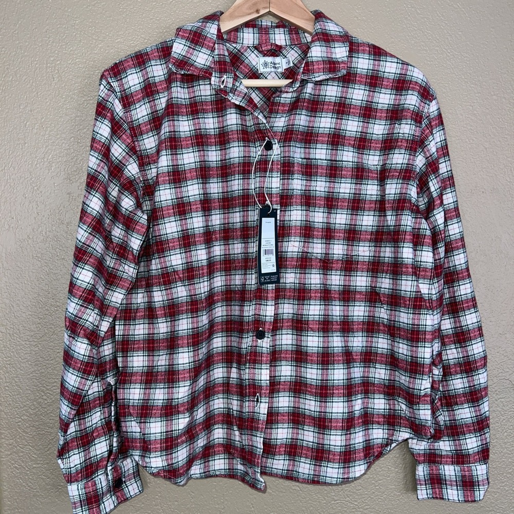 Alpine Design Flannel Shirt Women Small Red Cream Plaid NEW Midweight